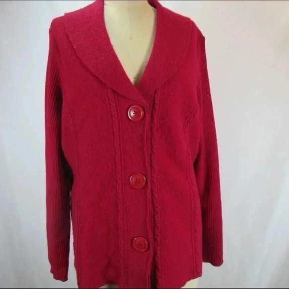 Herman Geist Plus Size Red Wool Jacket Cardigan 1X - Picture 1 of 6